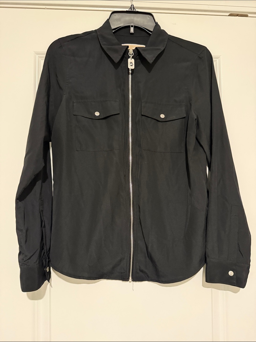 Michael Kors Black Zip-Front Button Pocket Long Sleeve Shirt